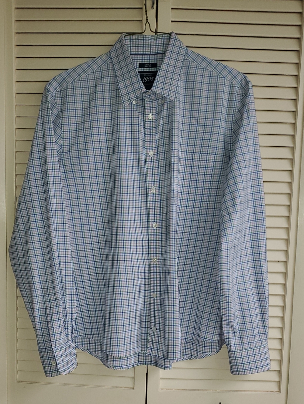Jos. A. Bank Blue and White Plaid Button-Down Dress Shirt